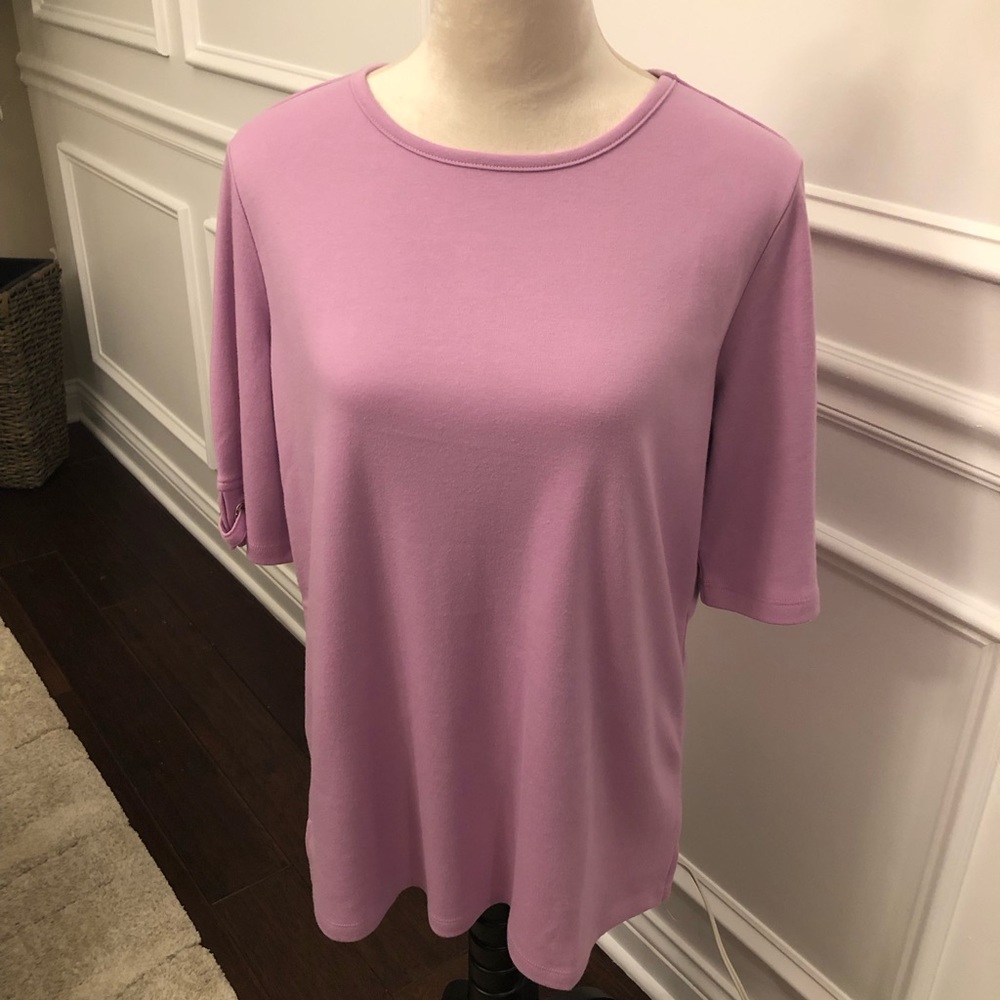 Quacker Factory Lavender Top w/ Elbow Length Sleeves Grommet Detail Medi…